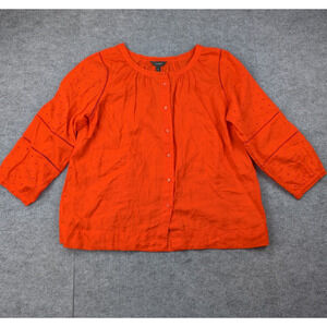 J Crew Blouse Womens XL Tall Linen Button Up Orange Cottage Peasant Coastal Boho